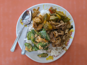 Plate with 3 food at Moji Mae Kularb Restaurant