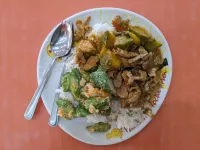 Plate with 3 food at Moji Mae Kularb Restaurant
